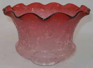 Antique Victorian Floral Etched Cranberry Glass Oil Lamp Shade