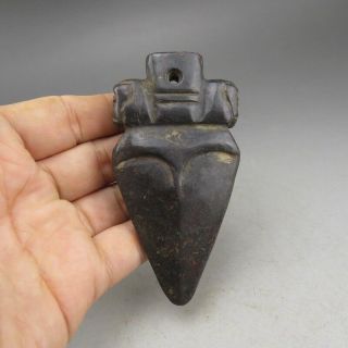 Chinese,  Jade,  Hongshan Culture,  Hand - Carved,  Black Magnetite,  Arrow,  Pendant B139