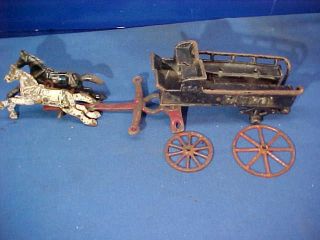 Early 20thc Police Patrol Wagon Cast Iron Horse Drawn Toy Needs Restoration