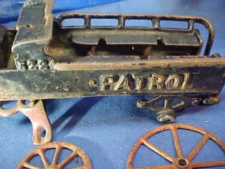 Early 20thc POLICE PATROL WAGON Cast Iron HORSE DRAWN TOY Needs Restoration 3