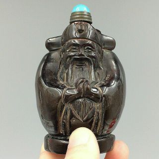 Snuff Bottle China Old Handmade Natural Ox Horn Carved God Of Wealth Collectable