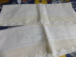 Vintage French Pure Linen Embroidered Pillowcases X 2 30  X 22