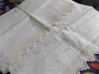 VINTAGE FRENCH PURE LINEN EMBROIDERED PILLOWCASES X 2 30  X 22 6