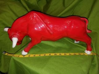 Vintage Mcm Red Glaze Bull Horns Spanish Large Statue Decorative