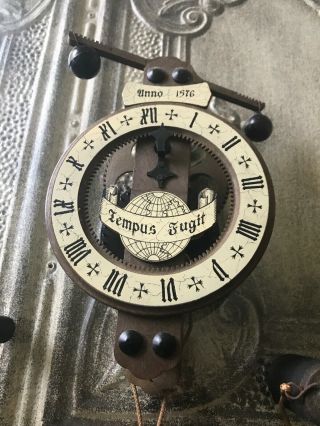 Vintage Skeleton Wall Clock Tempus Fugit Weights No Pendulum
