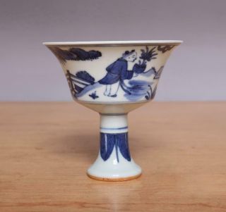 Jiajing Signed Antique Chinese Blue & White Porcelain Cup W/ Figure