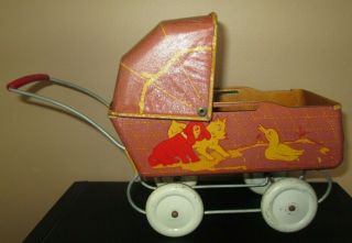 Wyandotte Tin Metal Baby Doll Buggy Carriage Stroller Dog Cat Duck Graphics