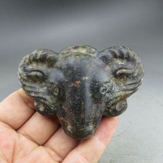 Chinese,  Jade,  Natural Black Magnet,  Hongshan Culture,  Sheep Head,  Pendant E2