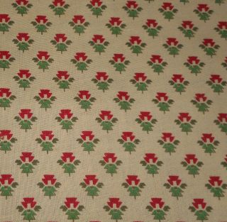 Vintage French Small Scale Kilim Floral Cotton Fabric Red Green Yellow Dolls