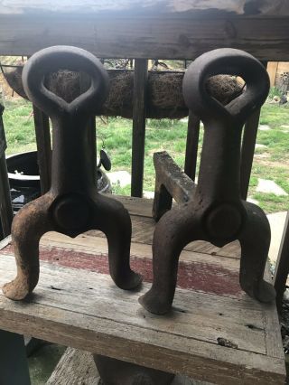 Vintage Fireplace Key Design Andirons 3 Cast Iron