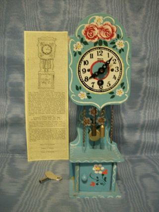 Vintage Rare Blue Miniature Heco Grandfather / Cuckoo Clock
