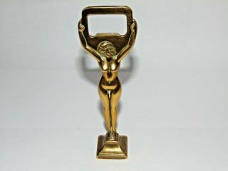 Vintage Art Deco Brass Risque Erotic Nude Naked Lady Bottle Opener Standing