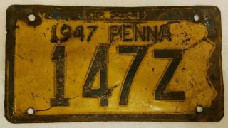 Antique 1947 Penna License Plate Exp 3 - 31 - 48