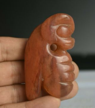 2.  6 " China Hongshan Culture Old Red Crystal Carved Birds Sun God Amulet Pendant