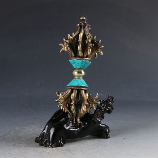 Asian Old Tibetan Buddhism Fane Copper&turquoise Pestle Vajra Exorcism Magic