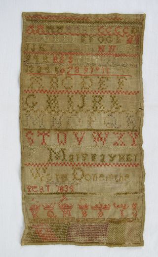 Antique 1834 Alphabet Sampler Shabby Chic 9 " X 17 " Yqz