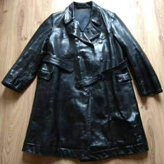 Vintage Russian Military Uniform Leather Trench Coat Nkvd Officer Ussr Police