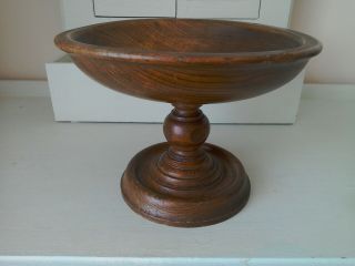 Antique Arts And Crafts Ash Wooden Bowl On Stand.