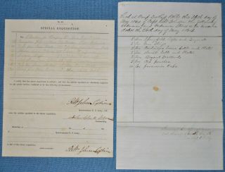 Two Docs.  Clothing & Ordnance For Capt.  Robert Johnson,  Co.  " E " 3rd Pa Reserves
