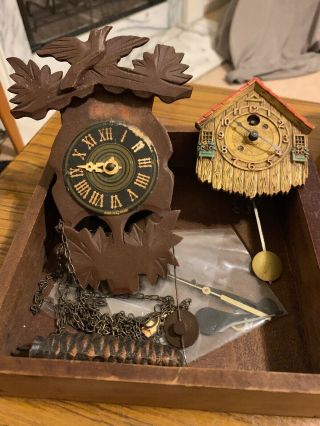 2 Vintage Small Wall Clocks Black Forest And Lux -