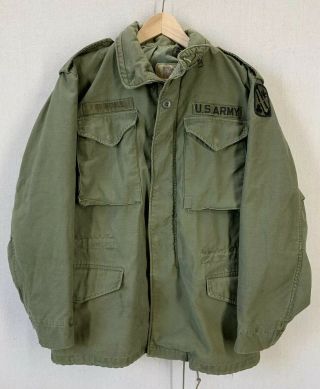 Vintage Us Army M65 Olive Green Field Jacket W/ 42nd Artillary Brigade Patch S