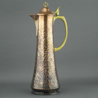Antique Large Art Nouveau Wmf Solid Brass & Solid Copper Wine Claret Jug
