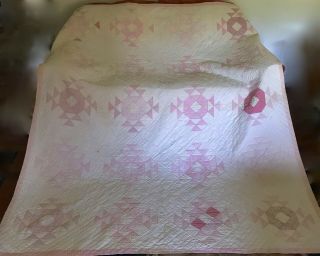 Antique Quilt Hand Made 66 - 1/2 X 79 Inch Pink And Off White