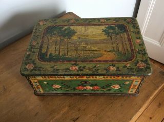 Antique Hand Painted Folk Art Pine Box
