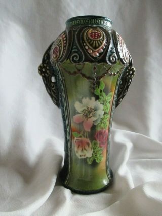 Art Nouveau Green Floral Vase