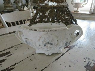 Fabulous Small Old Vintage Cast Iron Metal Garden Urn Footed Oval White