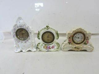 3 Vintage Porcelain Small Clocks - Western,  Haven & Unmarked
