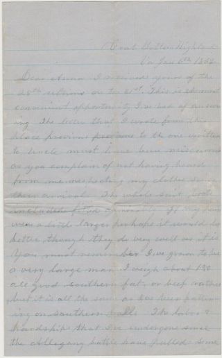 Civil War Confederate Soldier Letter Highland Co Va Battle Of Allegheny Mt W Va