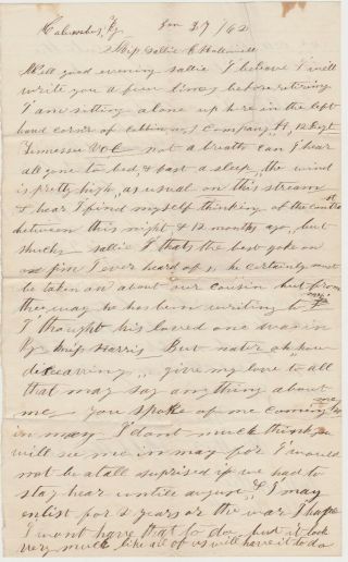 Civil War Confederate Soldier Letter Columbus Ky - Jan.  1862 - 12th Tenn Regt
