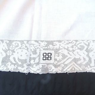 Vintage Linen Drawn Work Lace Tablecloth 64x98 Rectangle