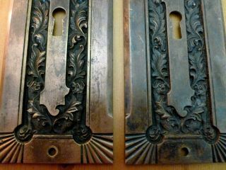 Antique c.  1895 Corbin Solid bronze door plates & matching lock key 2