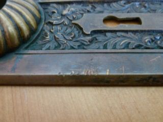Antique c.  1895 Corbin Solid bronze door plates & matching lock key 5