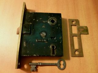 Antique c.  1895 Corbin Solid bronze door plates & matching lock key 6