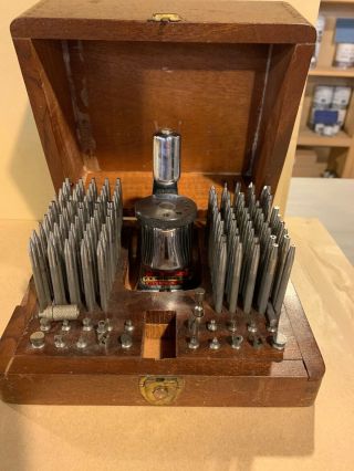Antique Watchmaker Staking Tool Set M.  J Lambert & Sons Watch Repair In Wood Box