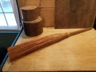 Antique Vintage Primitive Hearth Husk Broom - Muted Pumpkin Color Great Or Fall