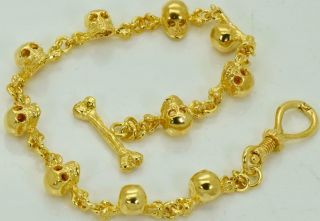 18k Gold Plated Victorian Memento Mori Skulls&bones Pocket Watch Chain/bracelet