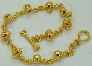 18K GOLD PLATED Victorian MEMENTO MORI SKULLS&BONES pocket watch chain/Bracelet 2