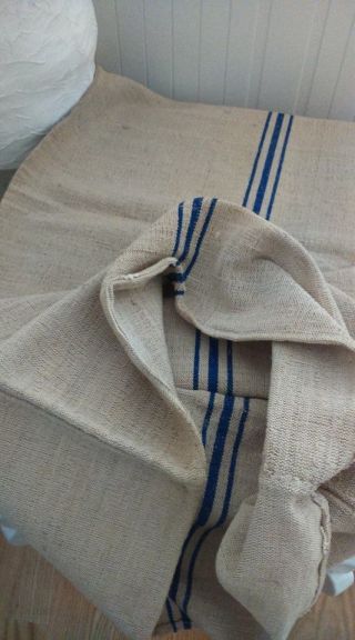 Antique Vintage Grain Sack Feedsack Feedbag Blue Stripes Hemp Linen Grainsack