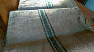 Antique Vintage Grain Sack Feedsack Green Stripes Feedbag Hemp Linen Grainsack