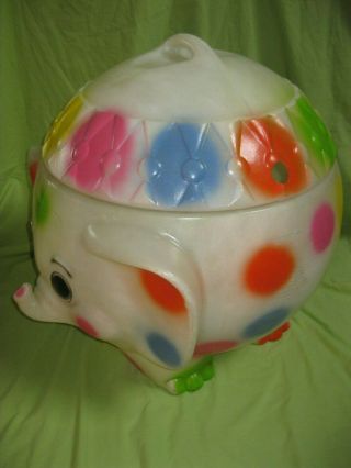 Vintage RARE 1970 ' s Plastic Blow Mold POLKA DOT Circus ELEPHANT Toy Box with Lid 3