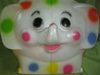 Vintage RARE 1970 ' s Plastic Blow Mold POLKA DOT Circus ELEPHANT Toy Box with Lid 8