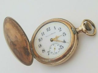 AL3: STUNNING 1911 LADIES 14K GOLD APPLIQUE DIAL HUNTER SOUTH BEND POCKET WATCH 3