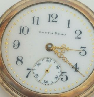 AL3: STUNNING 1911 LADIES 14K GOLD APPLIQUE DIAL HUNTER SOUTH BEND POCKET WATCH 4