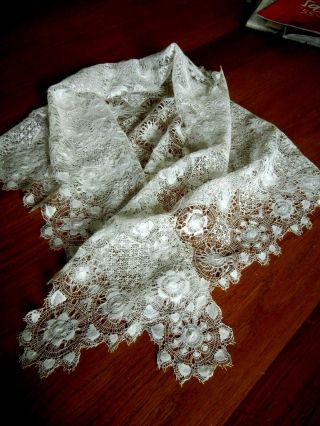 Vintage Bobbin Lace Mantilla Veil / Heirloom Quality / White/ Made In Portugal