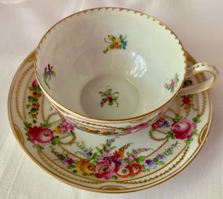 Gilded Floral Dresden Cup & Saucer,  Donath Studio,  Fantastic