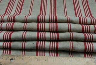 Antique French Red Striped Linen Ticking Fabric L - 40 " X W - 45 "